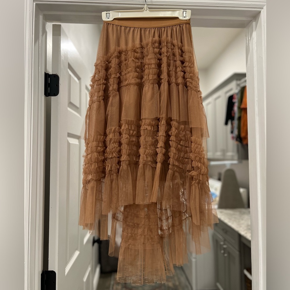 NWOT One Size Brown Tulle Ruffle Skirt